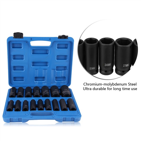 16Pcs 1/2" Inch Drive Air Hex Bit Socket Set Repair Tool Kit 10MM-32MM New