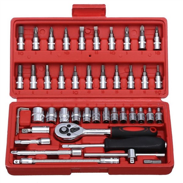 46pcs Socket Ratchet Car Repair Tool Wrench Set Head Ratchet Pawl Socket Spanner Screwdriver Professional Metalworking Tool Kit