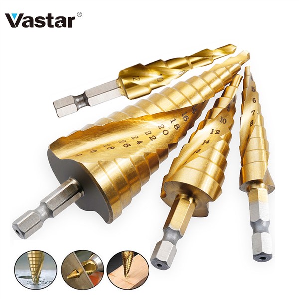 Vastar 1 Pcs 4-12/20/32mm HSS Spiral Grooved Center Drill Bit Solid Carbide Mini Drill Accessories Titanium Step Cone Drill Bit
