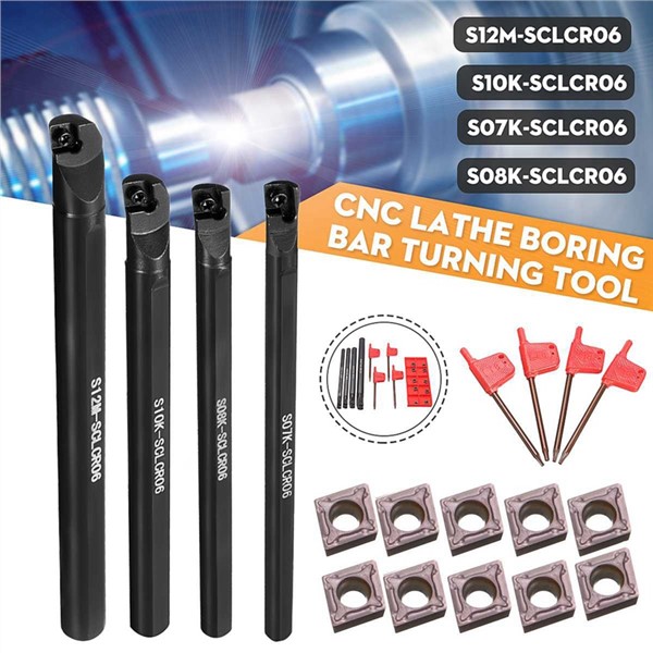 4 Set of 7/8/10/12Mm Sclcr Lathe Boring Bar Turning Tool Holder+10Pcs Ccmt 0602 Inserts Promotion