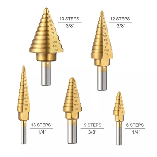6pcs HSS Titanium Coated Step Drill Bit with Center Punch Drill Set Hole Cutter Drilling Tool Kit Set of Tools for DrillPro New
