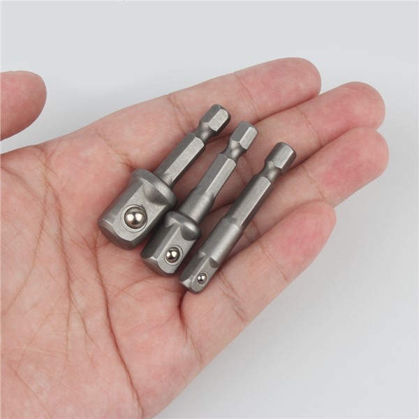 3pcs/Set Chrome Vanadium Steel Socket Adapter Hex Shank 1/4" 3/8" 1/2" Extension Drill Bits Driver Electrical Drilling Head B4