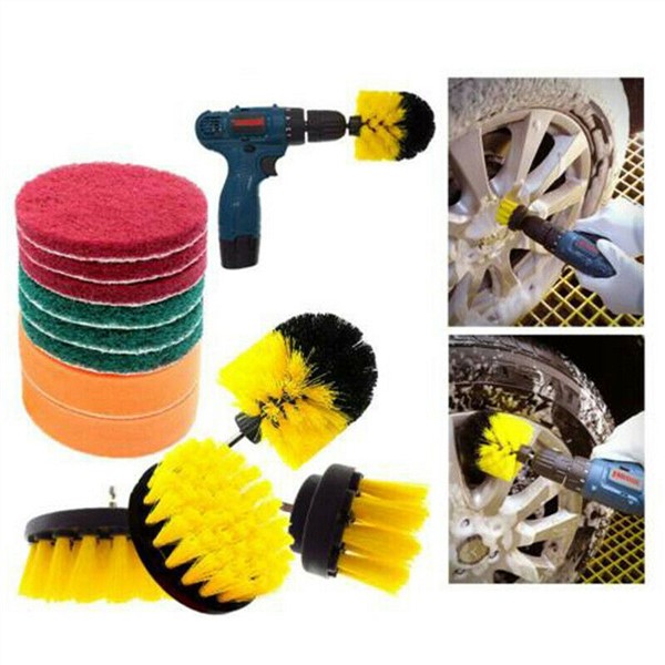 12pcs Drill Brush Attachment Set Power Scrubber Cleaning Kit Combo Tub Clean Scouring Pad 1/4" Shank Brushes for Toliet Cleaning