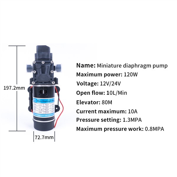 12V 24V 120W 130PSI 10L / Min Water High Pressure Diaphragm Self-Priming Pump Sprayer Car Wash