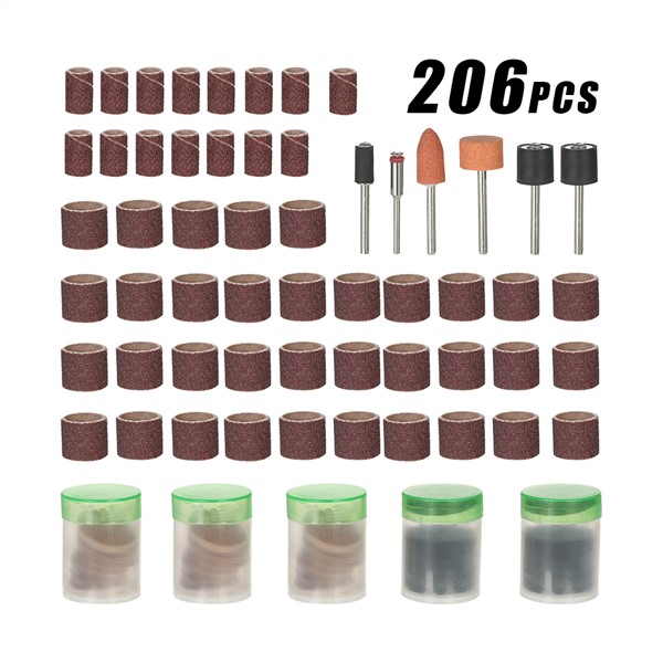 206pcs 1/8" Shank Rotary Tool Accessories Set Sanding Grinding Brushing Polishing Bits Accessory Kit with Storage Box