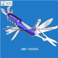 High quality 11 in 1 Multi knife with torch , handle color can be customized (EMK11SS0005-blue)