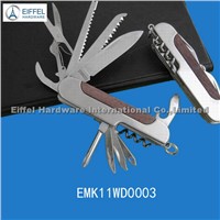 11 in 1 Camping knife with wood part embeded (EMK11WD0003)