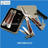 Multifunction tool in tin box with wood handle and 9 bits (EMP09WD0002P)