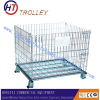 Collapsible Galvanized Storage Wire Mesh Container  With Wheels