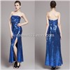 Chic Sequins Royal Blue Split Strapless Belt Long Evening Party Formal Women Dresses