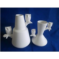 Big mat white ceramic interior vase with owls, table vase, flower vase, decorative vase