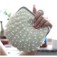 Hot seller cheap price pearl ring style bridal clutch purse bag. women messenger should bag