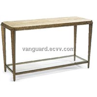 Metal/Travertine/Glass Stone Sofa Table