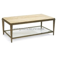 Metal/Glass/Travertine Stone Rectangle Cocktail Table