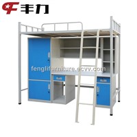 Factory sales metal bunk bed with desk and wardrobe