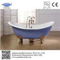 large size 72-inch double slipper pedestal cast iron bathtub for 2 person
