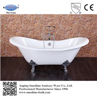 double slipper pedestal cast iron soaking bathtub for 2 person