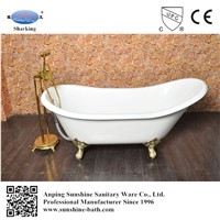 newest model SW-1014, low price 1 person double slipper enamel cast iron soaking tub