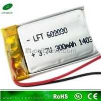 3.7v 300mah 602030 rechargeable battery for bluetooth MP3/MP4 GPS