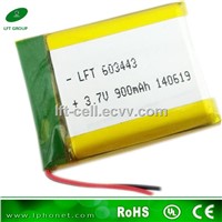 li-ion battery 603443 3.7v 900mah rechargeable li-polymer battery for led light