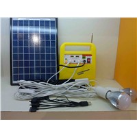 10w Portable solar power system for home lighting, with Mobile Charger, led bulb, Audio input, Radio
