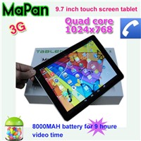 dual sim android gps 3g phone tablet/ quad core 9.7'' touch tablet built in 3g bluetooth