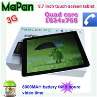 quad core 3G MID tablet bulk buy/ 9.7'' touch tablet 1024x768HD android tablet built in 3g gps