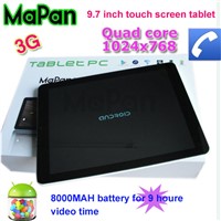 9.7 inch quad core 3g tablet/ mapan android dual sim cell phone built in gps bluetooth