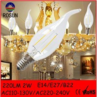 Clear glass bent tip 2W C35 filament LED candle light
