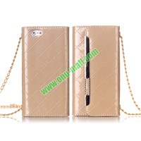 Handbag Style Grid Texture Flip PU Leather Case for iPhone 6 Plus 5.5 inch (Gold)