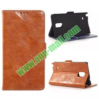 Oil Skin Flip Leather Case for Samsung Galaxy Note 4 with Card Slot (Brown)
