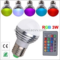 High quality E27 led RGB bulb 3w Remote Control