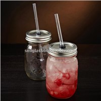Glass Mason Jar With Straws