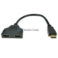 HDMI Male to 2 HDMI Female 1 in 2 out Splitter Cable Adapter Converter Black New
