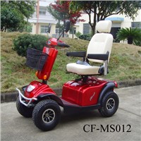Red electric elder scooter with 3 wheels