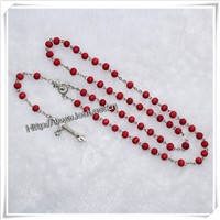 2014 Wood cross red wooden beads catholic rosary , beads rosary (IO-cr016)