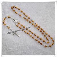 natural Oval Wooden Beads Rosary , wood  bead rosary (IO-cr026)