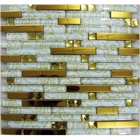 gold color metal mosaic mix diamond glass mosaic for Hotel Wall Decorated Mosaic -, Glass+metal