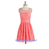 Watermelon Lace Bridesmaid Dress Prom Dress, Short Knee Length A-line Wedding Party Formal Dress