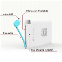Ultra thinnest Power bank with Output Micro USB, iPhone 5&LED light, 2500mAh