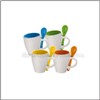 printed logo coloured two tone ceramic coffee mugs with spoon