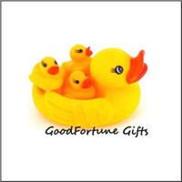 Eco pvc rubber 4 in 1 floating bath yellow duck for kids printed logo toy doll with sound