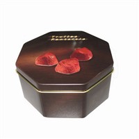small octagonal chocolate tin box