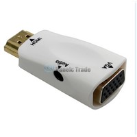 1080P MINI HDMI male to VGA Converter Adapter With Audio Cable For PC TV [White ]