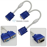 VGA SVGA Male to 2 Dual Female Y Adapter Splitter Cable 15P 28CM