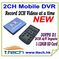 2CH  Mobile DVR, Car DVR, 2CH D1 DVR,Motion Detect DVR support 128GB SD Card Mini Video Camera  DVR