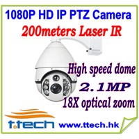 200M IR laser HD IP IR PTZ high speed dome camera with 18X optical zooming, support ONVIF