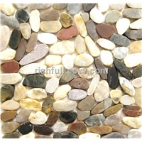 mixed colors pebble tile, flat meshed pebble tile,pebble paving tile