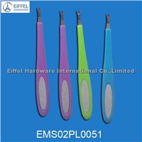 Promotional stainless steel cuticle pusher with nail file on handle(EMS02PL0051)