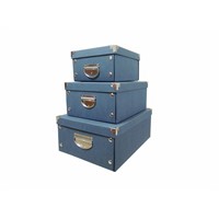 Dark Blue Foldable Storage Box Set of 3 W/ Special Types of Fancy Paper